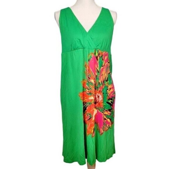 INC Womans Maxi GREEN Sundress Beach Cover FLORAL Accent Print STRETCH size Lg - Picture 1 of 8
